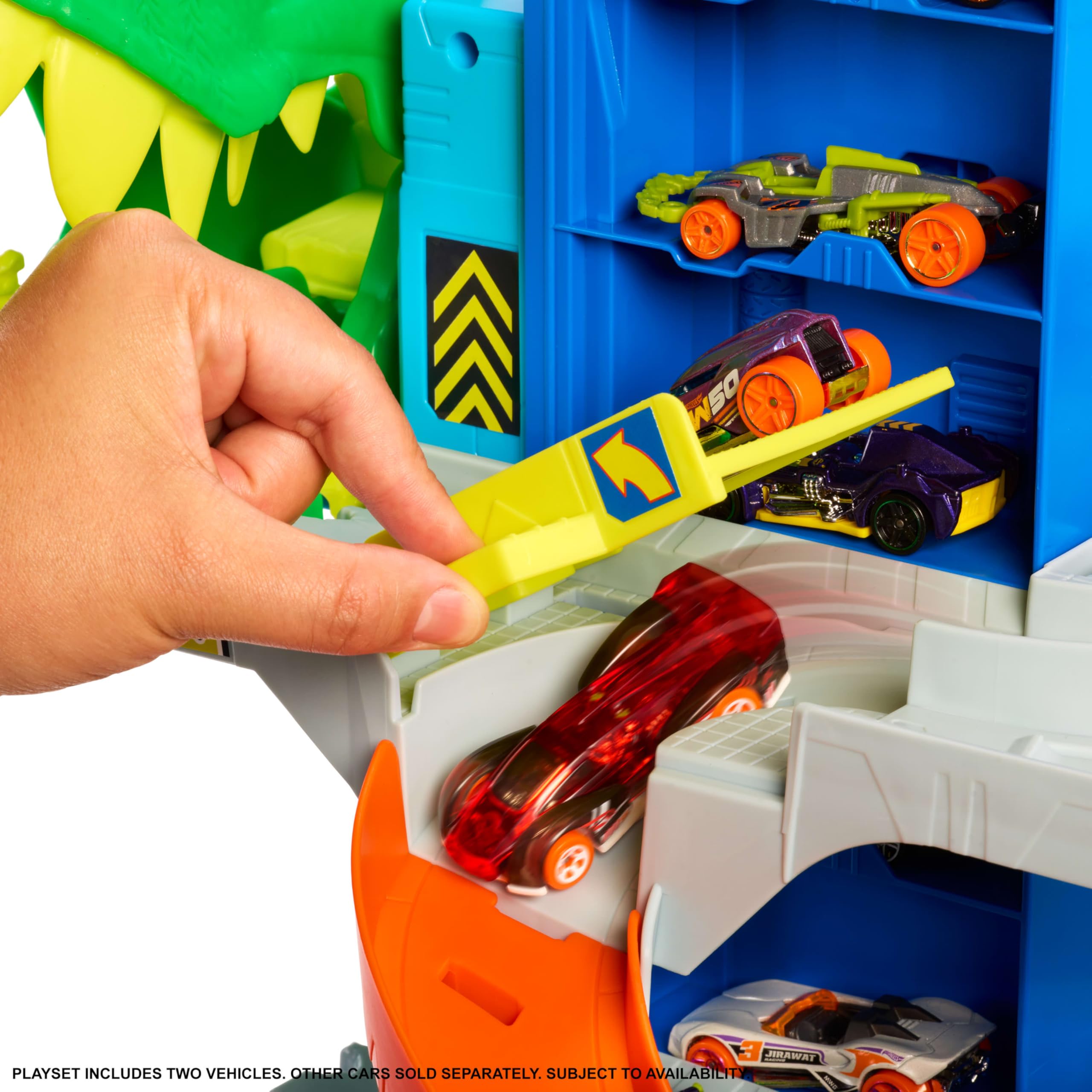 Hot Wheels Toy Car Track Set, City Ultimate T-Rex Garage with Dino